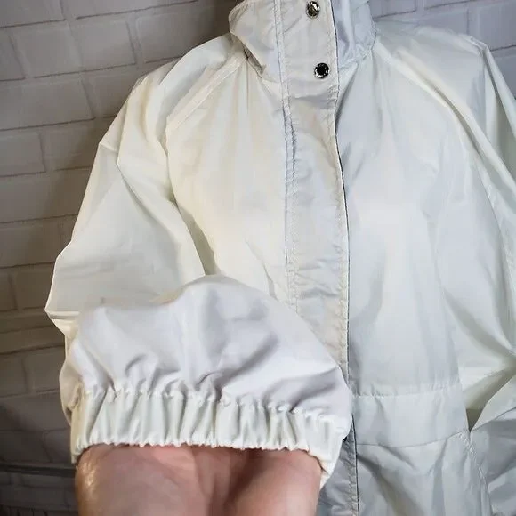 Vintage Unisex White Nylon Rain Jacket XL 2XL XXL Coat Zip & Snap Oversized - Picture 3 of 11